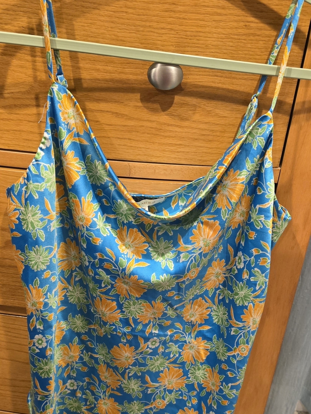 Blue Floral NWT Satin Cowl Neck Cami Top, Skies Are Blue, Women's M